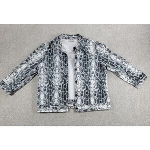 Allison Taylor Womens Jacket M Black White Snake Print Stretch 3/4 Sleeve Crop